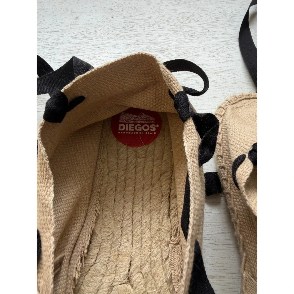 Diegos Handmade in‎ Spain Beige Canvas Jutes Lace Up Ribbon Espadrilles Flats 38